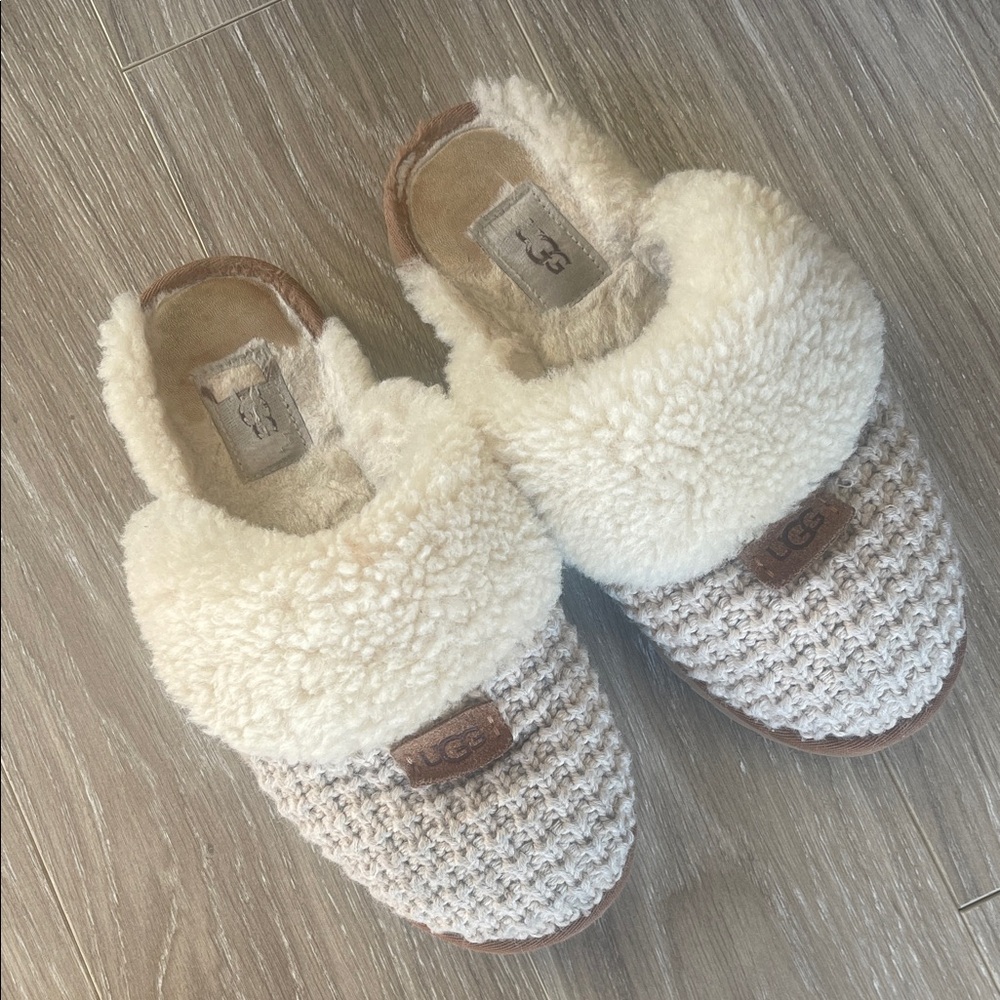 UGG Cozy Cream and Brown Slippers